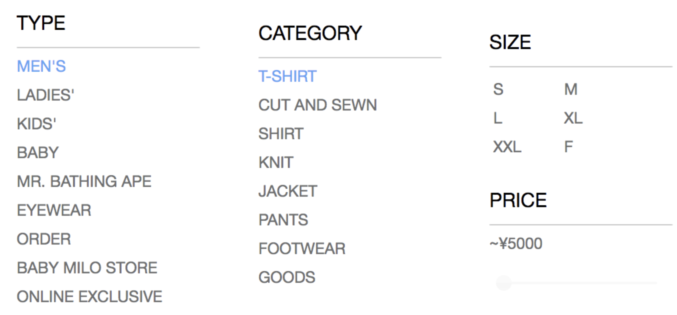 BAPE have many product categories